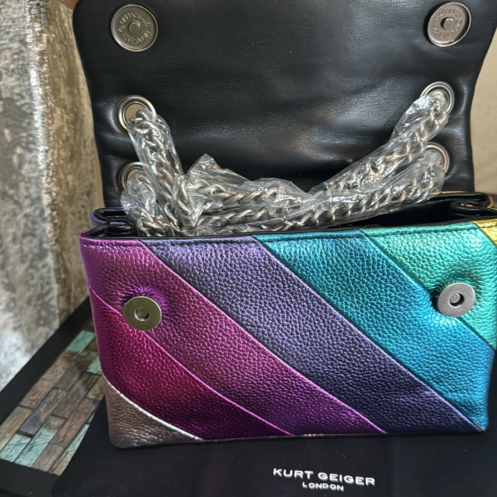Kurt Geiger Rainbow Metallic Diagonal Stripe Shoulder Bag - Picture 12 of 16